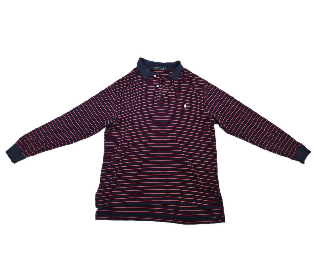 VINTAGE Ralph Lauren Polo Shirt Mens XLT Blue Red Stripes Pony Rugby JERSEY